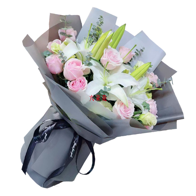 12朵粉玫瑰百合，爱美丽的芬芳