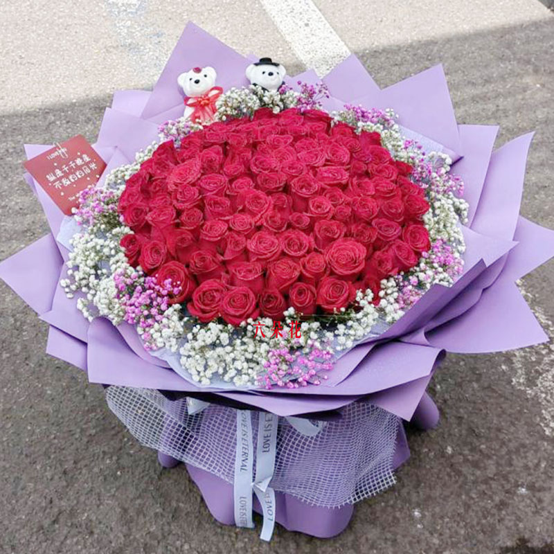 99朵红玫瑰满天星花束，你是温暖怀抱