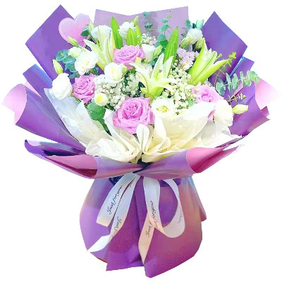 6朵紫玫瑰3支百合，爱之倾诉