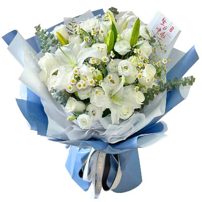 鹤壁11朵白玫瑰桔梗百合，爱永恒不息