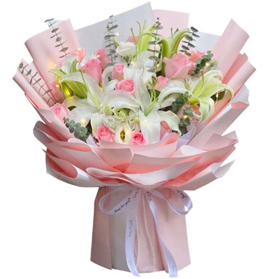 鹤壁16朵粉玫瑰百合，感情稳定坚固