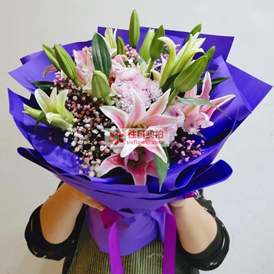 鹤壁6支粉色多头百合，真诚的问候